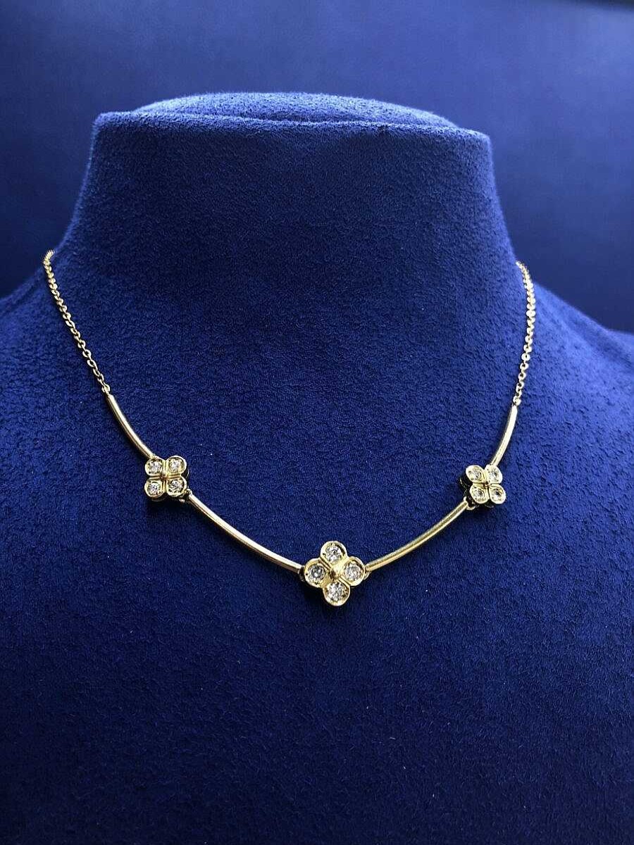 Gargantilla Con Flores Y Brillantes Montado En Oro Amarillo De Ley 18Kts | Joyería Finarte Clearance