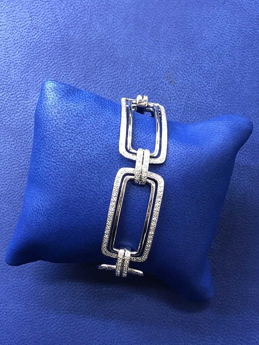 Pulsera Con Eslabones Rectangulares De Brillantes 5,25Cts Montado En Oro Blanco De Ley 18Kts | Joyería Finarte Best