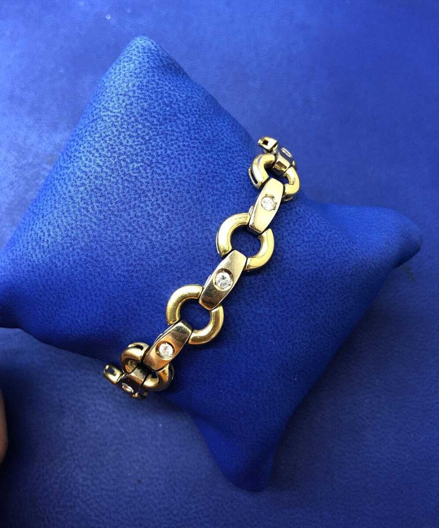 Pulsera Con Aros Y Brillantes 1,10 Cts Montado En Oro Amarillo De Ley 18Kts | Joyería Finarte Clearance