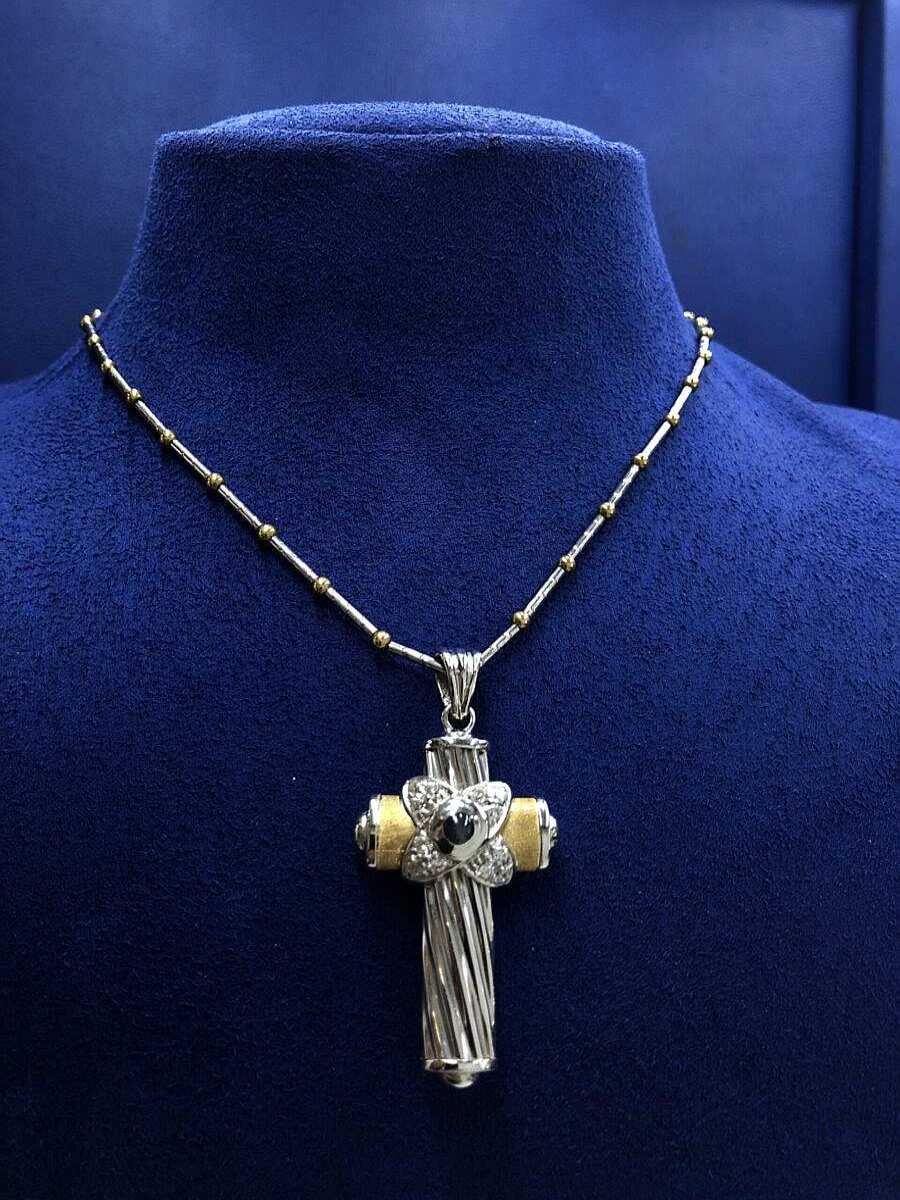 Cadena Con Colgante Cruz Y Circonitas Montado Bicolor De Ley 18 Kts | Joyería Finarte Clearance