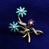 Broche Con Brillantes Y Rub Y Flor Turquesa Montado En Oro Bicolor De Ley 18Kts | Joyería Finarte Best