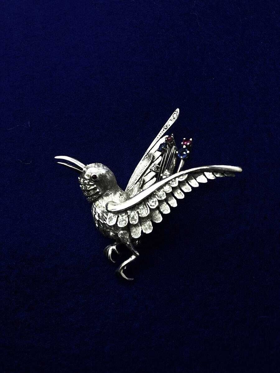 Broche P Jaro Con Brillantes Montado En Oro Blanco De Ley 18Kts | Joyería Finarte Online