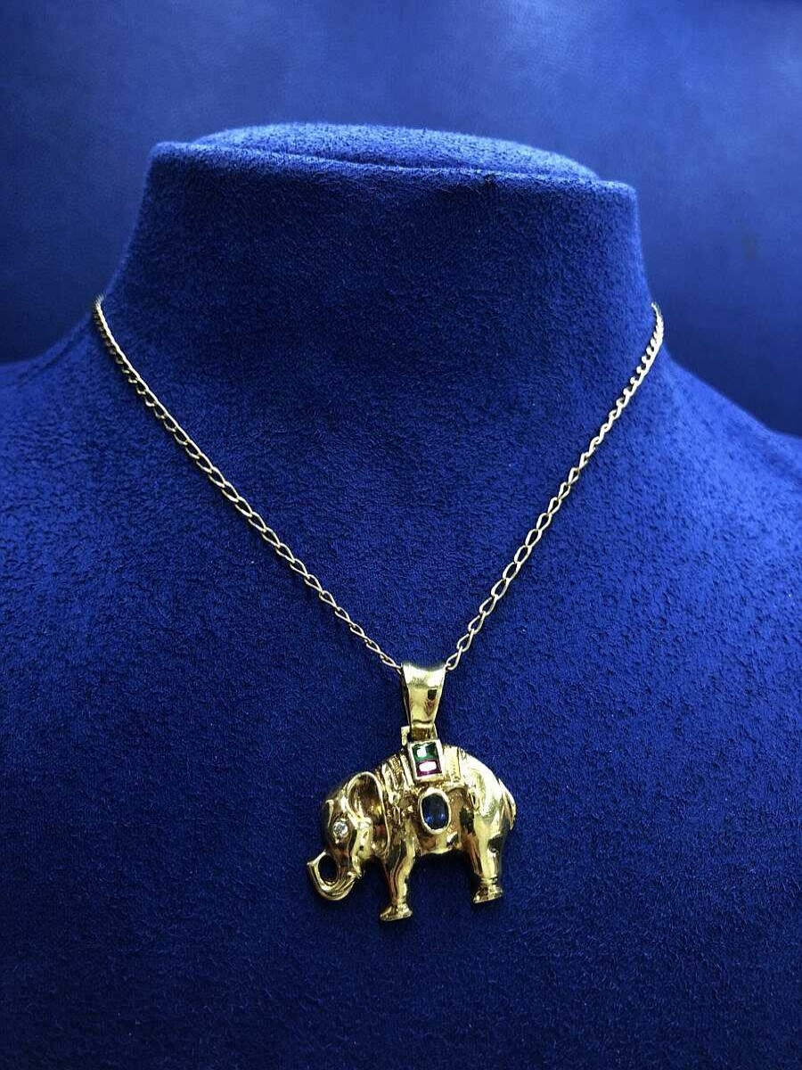 Cadena Con Colgante Elefante Y Piedras Montado En Oro Amarillo De Ley 18 Kts | Joyería Finarte Hot